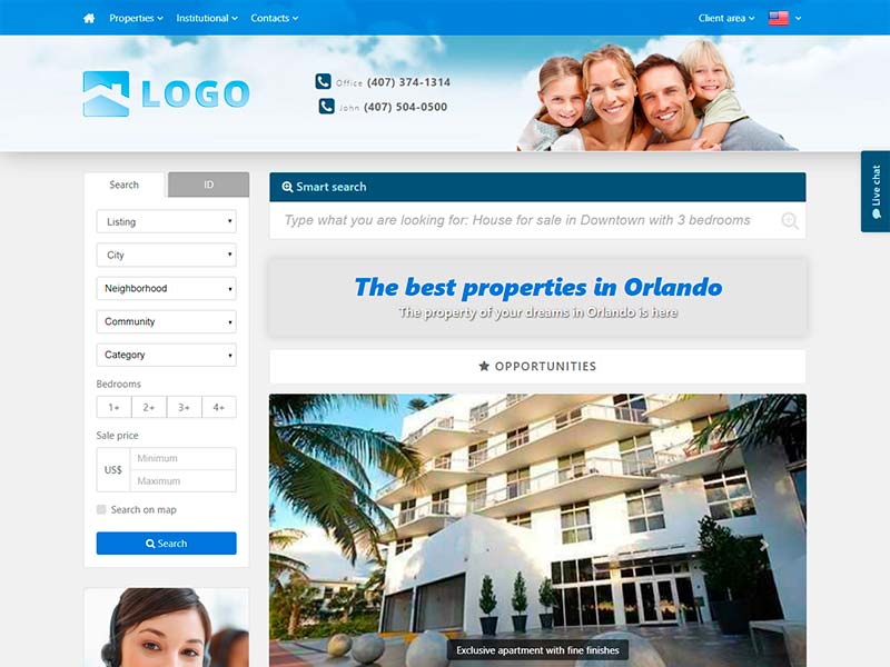 Real estate website template Happy