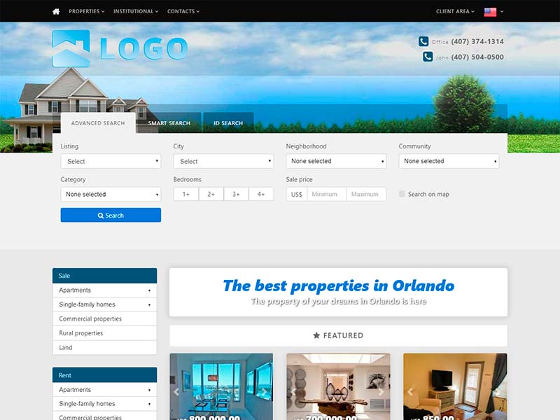 Real estate website template Skyfields