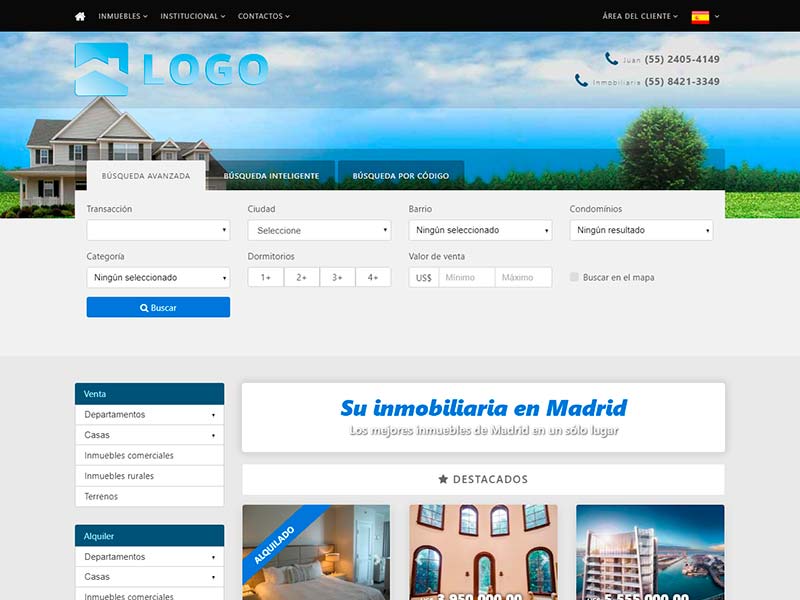 Plantilla de página web inmobiliaria Skyfields