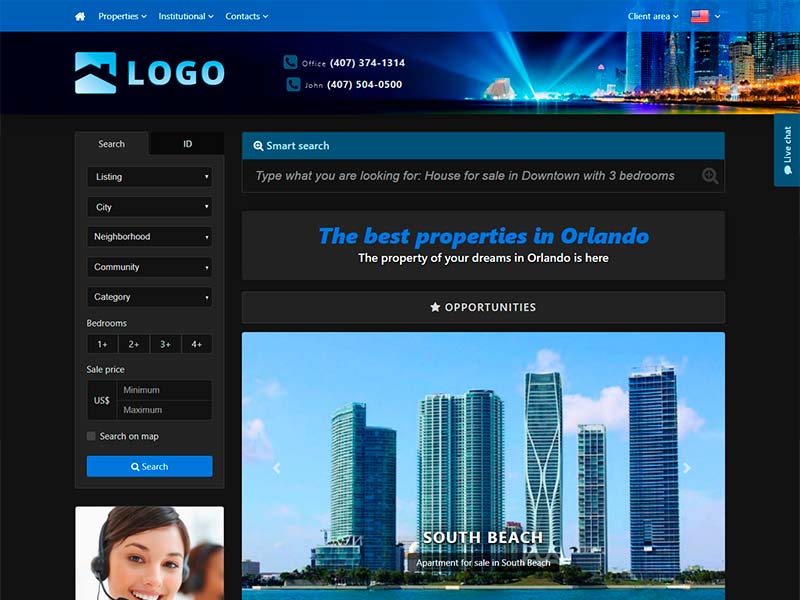 Real estate website template Casino