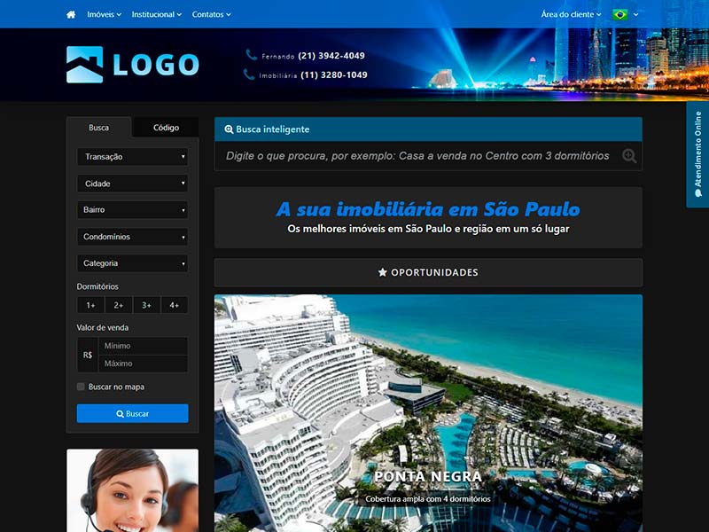 Modelo de site para imobiliária Casino
