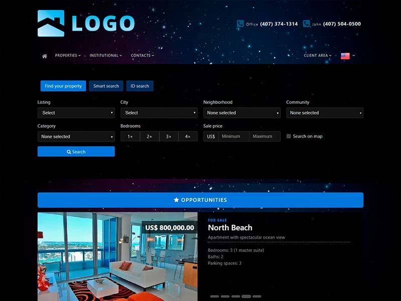Real estate website template Galaxy