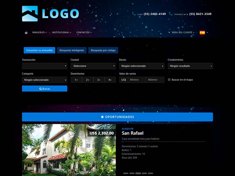 Plantilla de página web inmobiliaria Galaxy