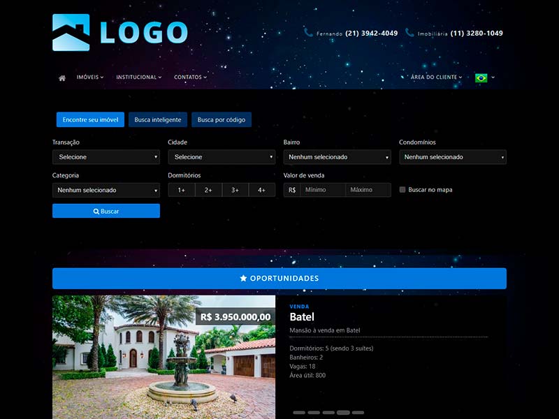 Modelo de site para imobiliária Galaxy