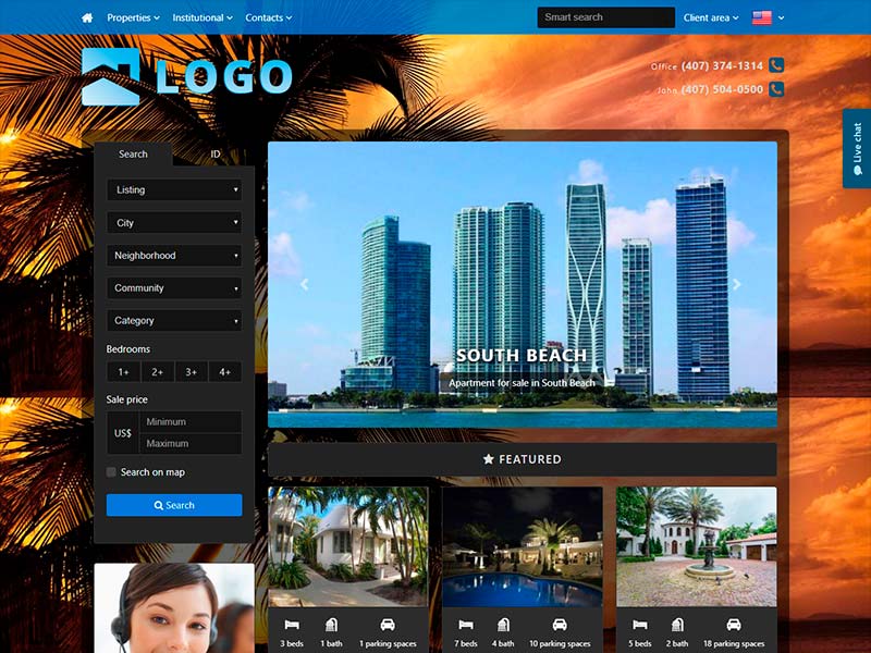 Real estate website template Sunset