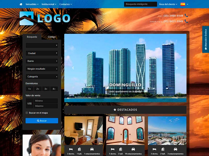 Plantilla de página web inmobiliaria Sunset
