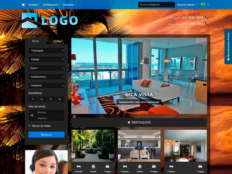 Modelo de site para imobiliária Sunset