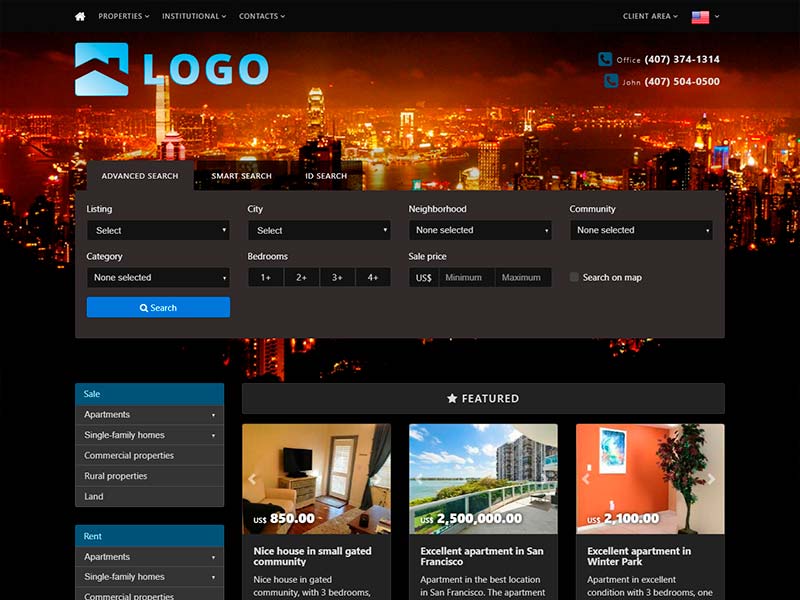 Real estate website template Skyline
