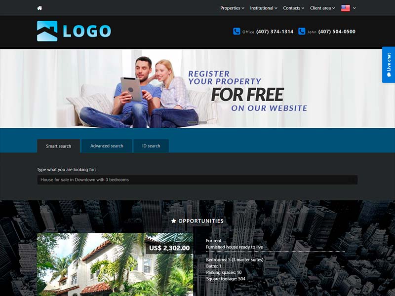 Real estate website template Overview