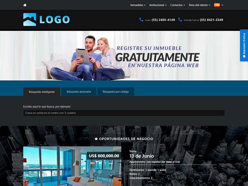 Plantilla de página web inmobiliaria Overview