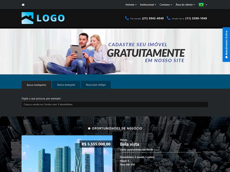 Modelo de site para imobiliária Overview