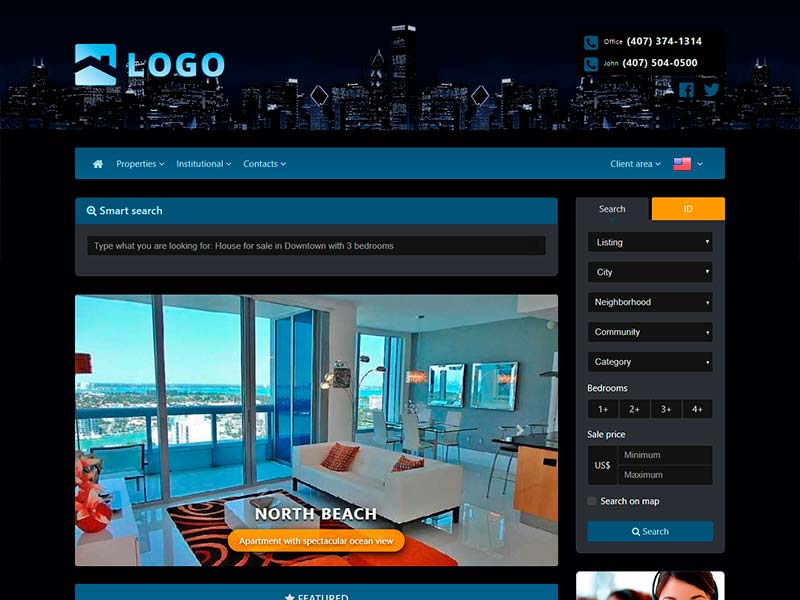 Real estate website template Midnight