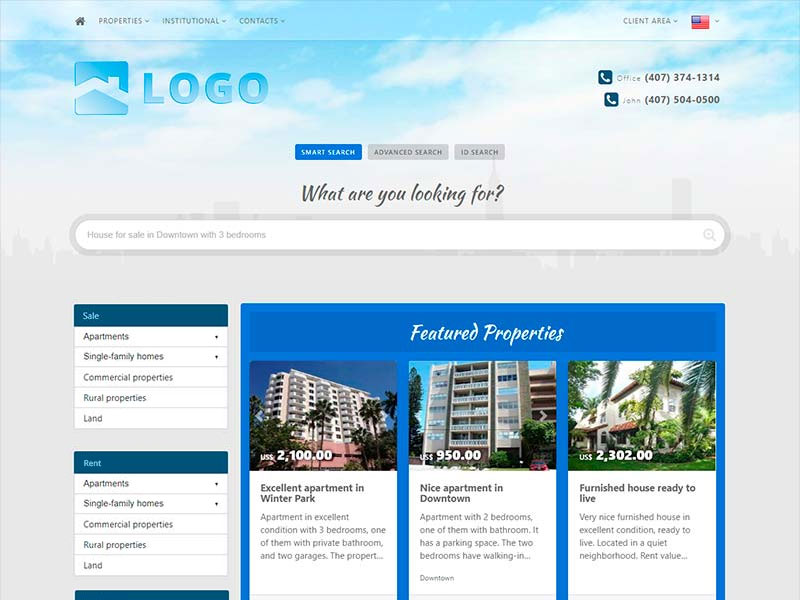 Real estate website template Mirage
