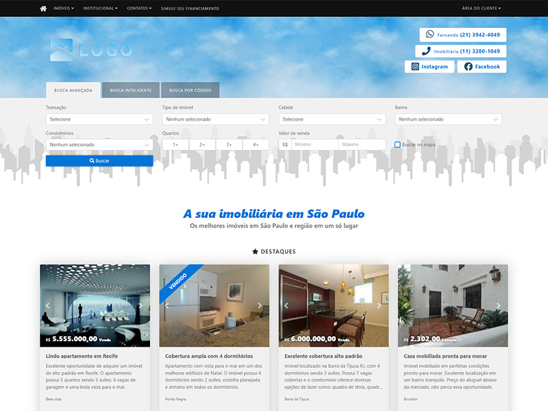 Modelo de site para imobiliária SkyMotion