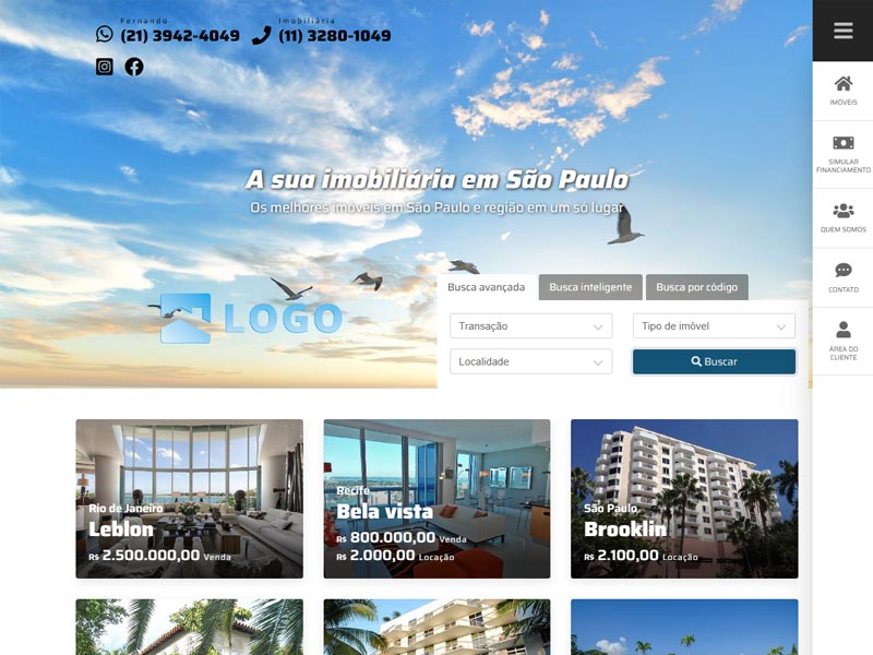 Modelo de site para imobiliária Aeris
